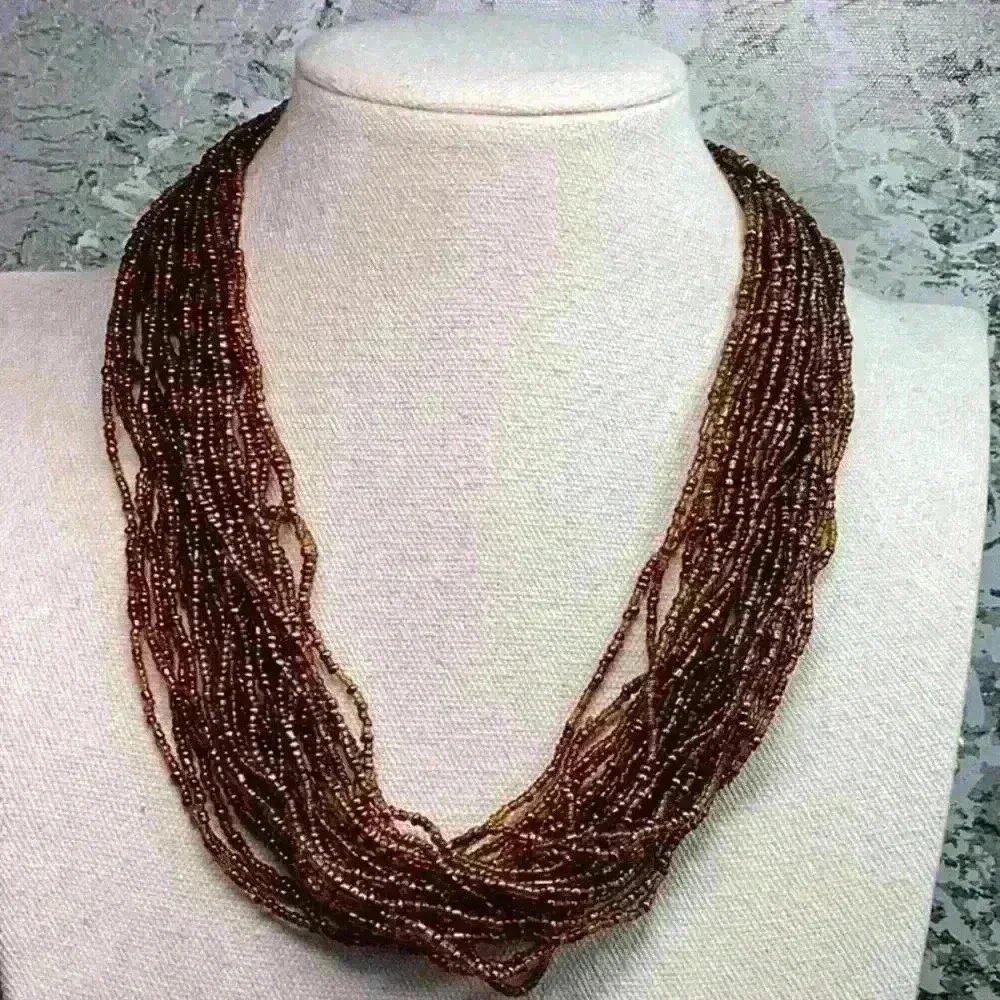 Vintage Brown Glass Seed Bead Necklace